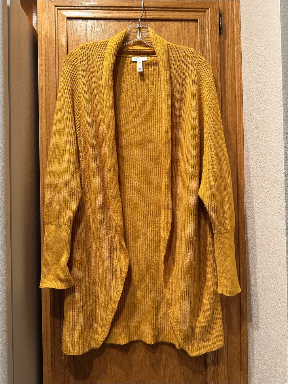 Leith Soft & Comfy Open-Front Mustard Yellow Knit Cardigan Sweater Size M